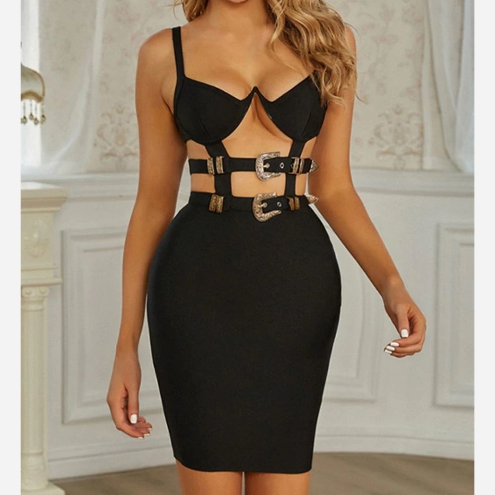 Superdown Black Belted Bodycon Underwire Mini Dress